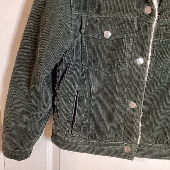 Topshop Green Corduroy Bomber Jacket Sherpa Lined Size S - Picture 4 of 11
